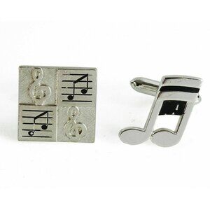Swank Vintage Music Cufflinks Mismatched Married Pair Silvertone Cuff Links